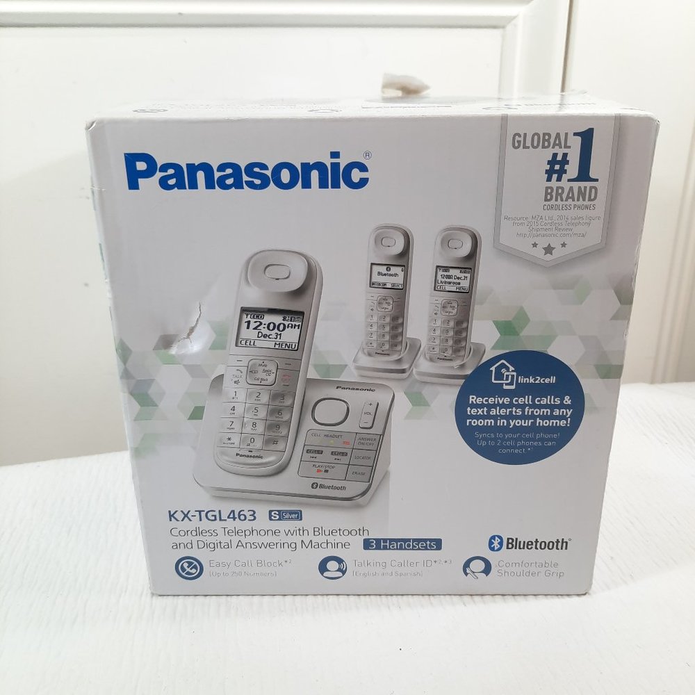 Panasonic KX-TGL463S Cordless Phone set Link2Cell 3 Handsets Single‎ Line Silver